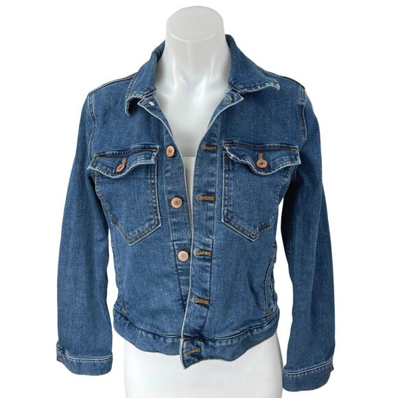 J.Crew Women's Blue Denim Long Sleeve Stretch Button Down Crop Jean Jacket Sz XS - Picture 1 of 4